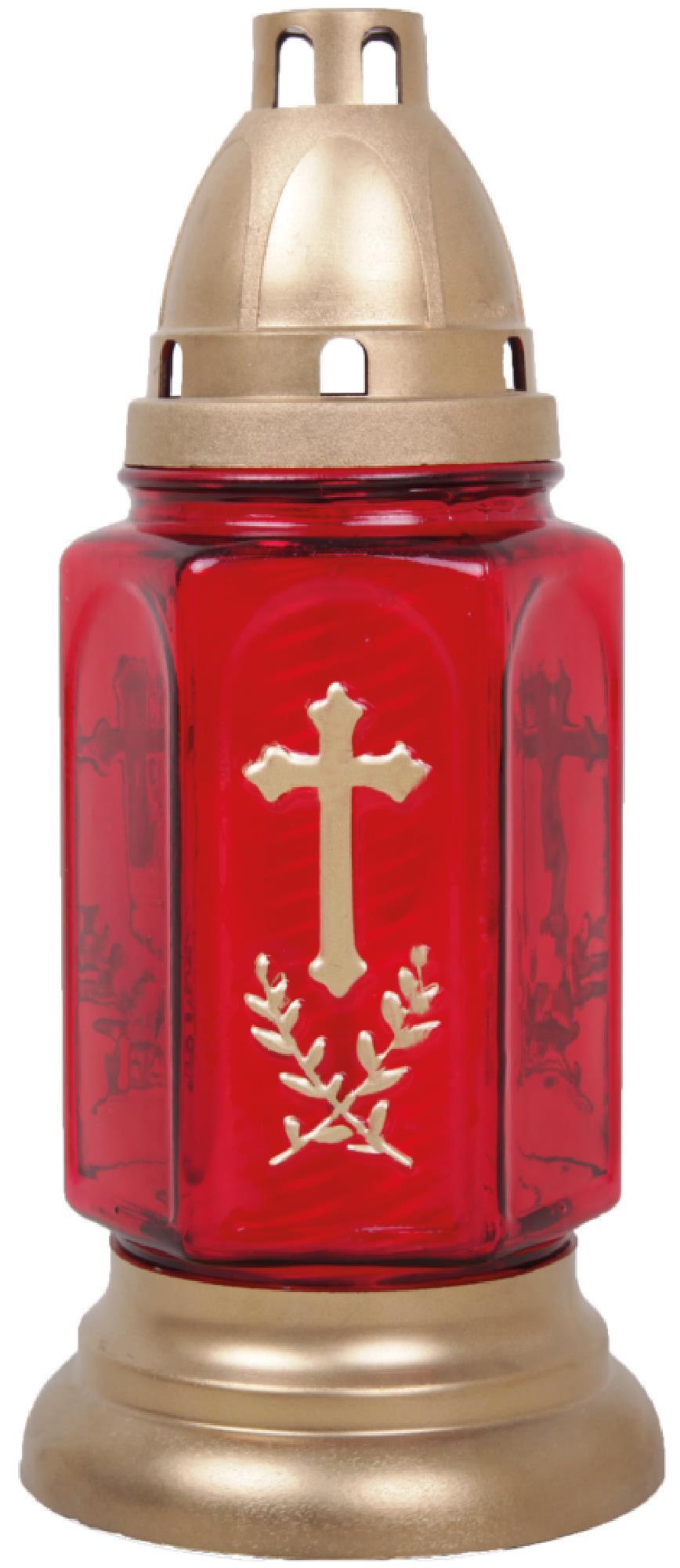 Grablaterne aus Glas mit Kreuz inkl. Kerze