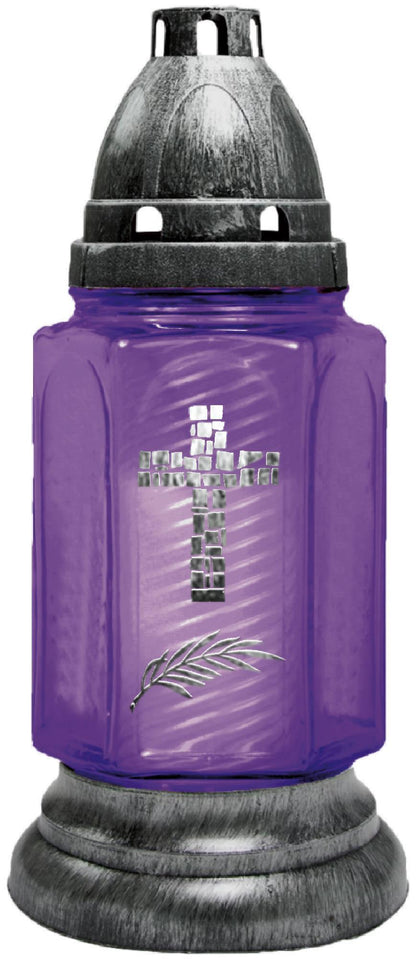 Grablaterne aus Glas mit Kreuz inkl. Kerze