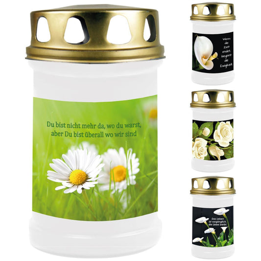 Grabkerze mit Blumen Motiv 48h